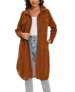 MINTLIMIT Damen Klassische Knopfleiste Longshirt Jacke Casual Hemd Shacket Jacke Trenchcoat (Kaffeefarbe L) von MINTLIMIT