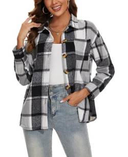 MINTLIMIT Damen Klassische Knopfleiste Plaid Shirt Jacke Casual Flanell Hemd Shacket Jacke Trenchcoat (Schwarz XXL) von MINTLIMIT