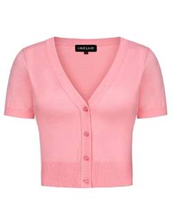 MINTLIMIT Damen Kurzarm Bolero Strickjacke Kurz Lightweight Casual Cardigan (Pink XXL) von MINTLIMIT