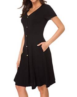MINTLIMIT Damen Kurze Ärmel Tunika Kleid V-Ausschnitt Swing Kleid(Einfarbig Schwarz,Größe M) von MINTLIMIT