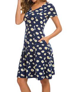MINTLIMIT Damen Kurze Ärmel Tunika Kleid V-Ausschnitt Swing Kleid(Floral Schwarz,Größe L) von MINTLIMIT