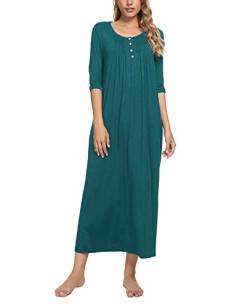 MINTLIMIT Damen Nachthemd Nachtwäsche 3/4 Ärmel Nachtkleid Sleepshirt Henley Knöpfen Rundhals mit Taschen （Grün L） von MINTLIMIT