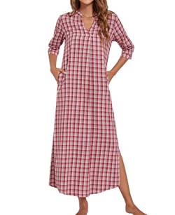 MINTLIMIT Damen Nachthemd Nachtwäsche Nachtkleid Bodenlang Kurzarm Baumwolle Sommer,Rot Weiss,XL von MINTLIMIT