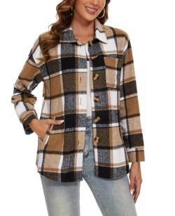 MINTLIMIT Damen Plaid Shacket Shirt Flanell Langarm Hemd Jacke Knöpfen Mäntel Lose (Khaki XL) von MINTLIMIT