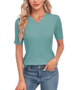 MINTLIMIT Damen Pullover Sommer Frühling Casual Kurze Ärmel V-Ausschnitt Loser Pullover Strick Herbst Pullover Tops von MINTLIMIT