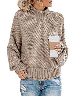 MINTLIMIT Damen Pullover lose Pullis Langarm Oberteil Rollkragen Outwear Winter Frühling，Khaki M von MINTLIMIT