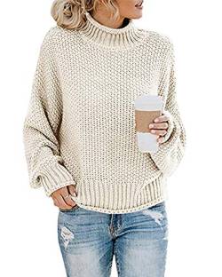 MINTLIMIT Damen Pullover lose Pullis Langarm Oberteil Rollkragen Outwear Winter Frühling Beige XL von MINTLIMIT