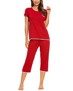 MINTLIMIT Damen Schlafanzug Kurz Pyjama Shorty Sleepwear Sets Sleepshirt Zweiteilige Negligee (Rot,Größe XL) von MINTLIMIT
