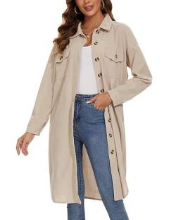 MINTLIMIT Damen Shacket Jacke Cordjacke Jacke Revers Button Down Shirts Trenchcoat (Beige XL) von MINTLIMIT