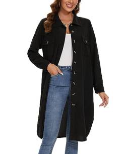 MINTLIMIT Damen Shacket Jacke Cordjacke Jacke Revers Button Down Shirts Trenchcoat (Schwarz XL) von MINTLIMIT