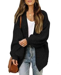 MINTLIMIT Damen Strickjacke Grobstrick Cardigan Open Front Strickcardigan Lang Elegant Sweater (Schwarz M) von MINTLIMIT