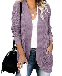 MINTLIMIT Damen Strickjacke Langarm Casual Cardigan Offene Tops Lose Outwear Strickmantel Winter Herbst,VT-Lila,L von MINTLIMIT