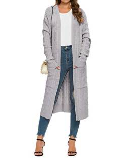 MINTLIMIT Damen Strickjacke Langer Lightweight Open-Front Cardigan Sweater mit Taschen HellGrau S von MINTLIMIT