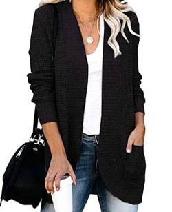 MINTLIMIT Damen Strickjacke Langer Open-Front Cardigan Sweater mit Taschen Grobstrick,B-Schwarz,S von MINTLIMIT