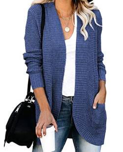 MINTLIMIT Damen Strickjacke Langer Open-Front Cardigan Sweater mit Taschen Grobstrick,BU-Marineblau,S von MINTLIMIT