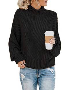 MINTLIMIT Damen Strickpullover Langarm Grobstrick Rollkragenpullover Winter Outwear,B-Schwarz,S von MINTLIMIT