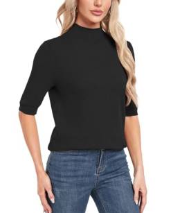 MINTLIMIT Damen Strickshirt Kurzarm Rundhals Pullover Bluse Sommer Pullover, 53-schwarz, XL von MINTLIMIT