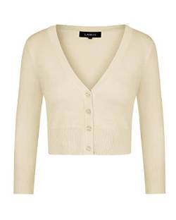 MINTLIMIT Ladies Elegant Bolero V-Ausschnitt Kurz-Strickweste 3/4 Ärmel Strickjacke Bolerojacke Schulterjacke,Beige XXL von MINTLIMIT