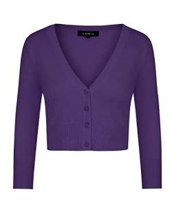 MINTLIMIT Ladies Elegant Bolero V-Ausschnitt Kurz-Strickweste 3/4 Ärmel Strickjacke Bolerojacke Schulterjacke,Dunkelviolett,XXL von MINTLIMIT