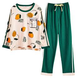 MINTLIMIT Mädchen Zweiteiliger Schlafanzug Lang Zweiteilige Nachtwäsche Hausanzug Sleepwear aus Baumwolle Langarm Hose # 0019 Grün 2XL von MINTLIMIT
