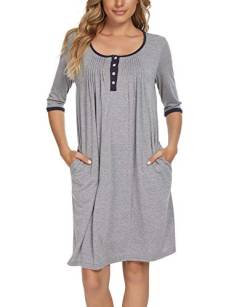 MINTLIMIT Nachthemd Damen Baumwolle Kurze 1/2 Arm Loose für Schwangere Sleepwear Grau XXL von MINTLIMIT