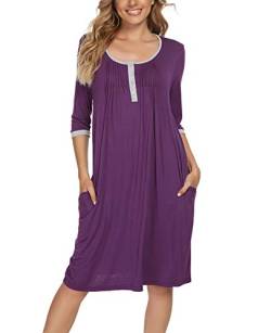 MINTLIMIT Nachthemden Damen Halbarm Baumwolle mit Knopfleiste Oversize Schlafanzug Lila XL von MINTLIMIT
