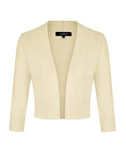 MINTLIMIT Offene Strickjacke Damen Kurz V-Ausschnitt 3/4 Ärmel Bolero Festlich Cardigan mit Knopf,Beige,S von MINTLIMIT