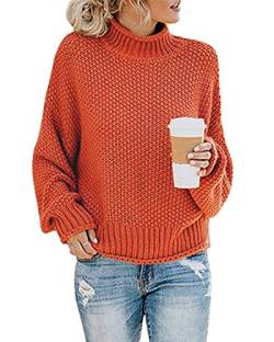 MINTLIMIT Pullover Damen Langarm Kurz Casual Rundhals Pulli Sweatshirt Oversize Loose Tops Sweater,R-Orange,L von MINTLIMIT