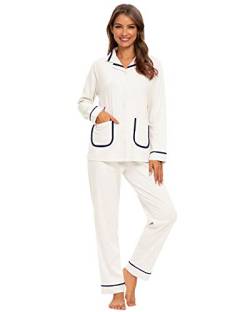 MINTLIMIT Schlafanzug Damen Pyjama Set Lang mit Knopfleiste Langarm V Ausschnitt Nachtwäsche Soft Sleepwear Loungewear für Frauen Sport Yoga Jogging von MINTLIMIT