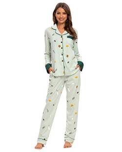 MINTLIMIT Schlafanzug Damen Pyjama Set Lang mit Knopfleiste Langarm V Ausschnitt Nachtwäsche Soft Sleepwear Loungewear für Frauen Sport Yoga Jogging von MINTLIMIT