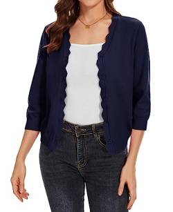 MINTLIMIT Strickjacke Damen Kurz Weiß Cardigan V-Ausschnitt Sweater 3/4 Ärmel Dünne Cardigan Top EU 52 (N-Marine XXL) von MINTLIMIT