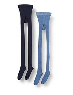MINYMO Mädchen Stocking - Solid Rib 2-pack Strumpfhose, Blue Melange, 128 134 EU von MINYMO