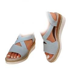 MIOKUKO Dotmalls Wedge Sandals, Summer Flat Wedge Heel Fish Mouth Casual Women's Sandals, Women's Hemp Rope Sole Sandals (Blue,39) von MIOKUKO