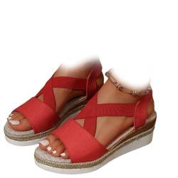 MIOKUKO Dotmalls Wedge Sandals, Summer Flat Wedge Heel Fish Mouth Casual Women's Sandals, Women's Hemp Rope Sole Sandals (Red,38) von MIOKUKO