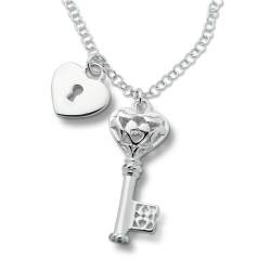 Joy Jewels Damen-Halskette Herz Schlüssel 48cm Sterlingsilber 925 rhodiniert JA97P von MIORE