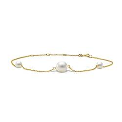 MIORE Damen Armband | echtes 14 Karat (585) Gelbgold | Perlen Armband mit 3 weiße runde Süßwasserperlen | hautfreundlicher Damenschmuck Gold | Länge 21,5 cm | nachhaltiger, handgemachter Damen Schmuck von MIORE