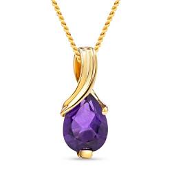 MIORE – Gold Kette Damen mit 0.65 Ct Amethyst in Tropfen-Form – filigrane Halskette aus 9 Karat Gelbgold (375) mit violettem Edelstein Anhänger – Goldkette mit Schmuckbox zum Verschenken (45 cm) von MIORE