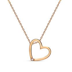 MIORE – Kette mit Herz Anhänger aus 9 Karat Rotgold (375) + Diamant (0.01 Ct) – filigrane Gold Halskette Damen – Goldkette in hochwertiger Schmuckschachtel zum Verschenken (45 cm) von MIORE