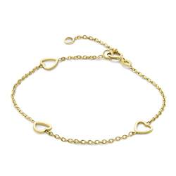 MIORE Kinderschmuck Armband mit 3 Herzen in Kette eingearbeitet Armkettchen aus Gelbgold 9 Karat /375 Gold, Länge wählbar von 12-14cm von MIORE