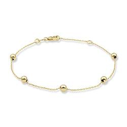 MIORE Kugel Armband für Damen aus 9k 375 Gelbgold Hochglanz 5 Kugln (4 x 4) Ankerkette mit Federringverschluss 18.5 cm lang von MIORE