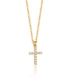 MIORE Mädchen Kette mit Kreuz Anhänger aus 9 Karat (375) Gelbgold und Zirkonia Steine, Religionssymbol, Kinderschmuck aus Gold 40 cm von MIORE