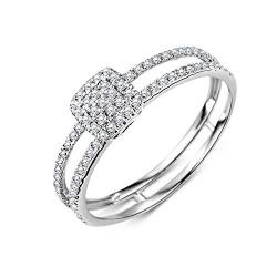 MIORE Ring Damen Diamant Pavé Verlobungsring doppelreihig Weißgold 9 Karat / 375 Gold Diamanten Brillanten 0.24 Ct, Schmuck von MIORE