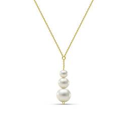 MIORE Schmuck Damen Halskette mit Kettenanhänger 3 runde weiße Süßwasserperlen 7.5 mm Kette aus Gelbgold 14 Karat / 585 Gold, Länge Einstellbar 42-45cm von MIORE