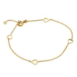 MIORE Schmuck für Damen Herz Armband mit kleinen Herzchen klassische Anker ArmKette aus Gelbgold 9 Karat 375 Gold, Länge 17-18 cm verstellbar von MIORE