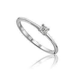 MIORE – Verlobungsring Damen aus 14k Weißgold (585) mit Solitär Diamant im Rundschliff (0.10 Ct) – Diamant-Solitärring in Krappenfassung – Damenschmuck allergenfrei & handgefertigt (Gr. 50) von MIORE