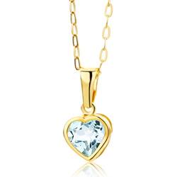 Miore – Damen Halskette Gold mit 0.99 Ct Topas Herz Anhänger – Herzkette aus 9 Karat Gelbgold (375) mit blauem Edelstein Anhänger – Gold Kette in hochwertiger Schmuckschachtel zum Verschenken (45 cm) von MIORE