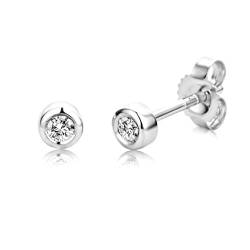 Miore Damen Ohrstecker 9 Karat 375 Weißgold mit 2 weißen Diamanten 0,10 ct. – Ohrschmuck klein 3.5 mm von MIORE