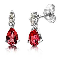 Miore Ohrringe Damen 0.08 Ct Diamant tropfen Ohrhänger mit Edelstein/Geburtsstein Rubin in rot aus Weißgold 9 Karat / 375 Gold, Ohrschmuck mit Diamanten Brillanten von MIORE