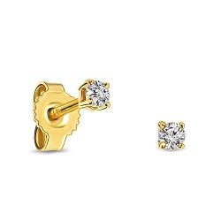 Miore Ohrringe Damen 0.12 Ct Solitär Diamant Ohrstecker aus Gelbgold 9 Karat / 375 Gold, Ohrschmuck von MIORE