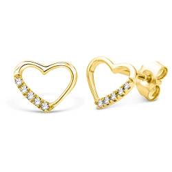 Miore Ohrringe Damen Herz Gelbgold/Weißgold aus 9 Karat / 375 Gold Ohrstecker Diamant Brillianten 0.07 ct von MIORE